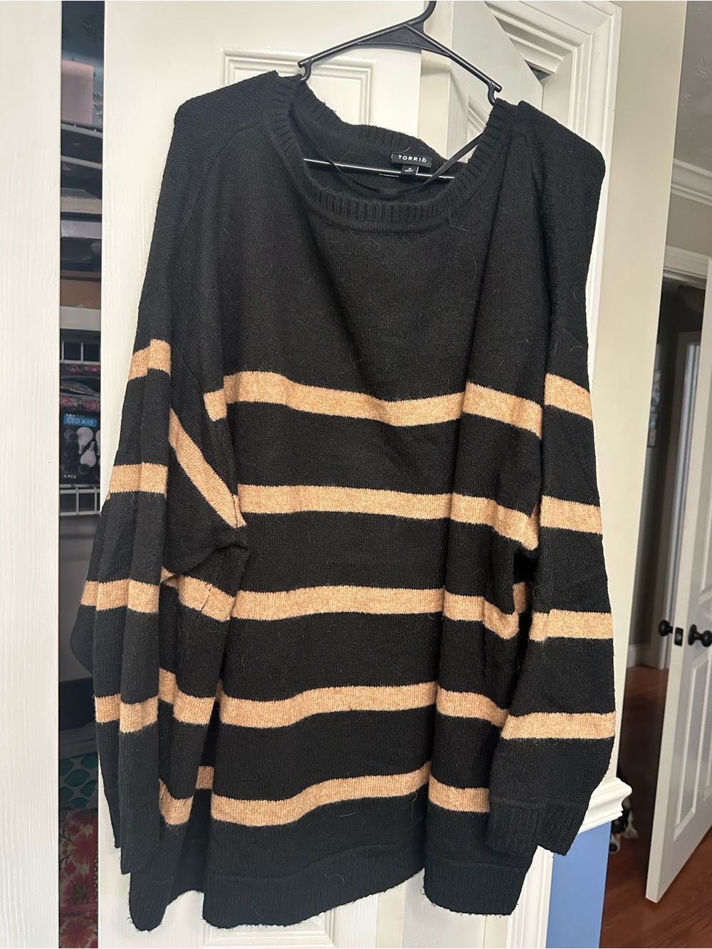 torrid Black and Tan Striped Crewneck Sweater